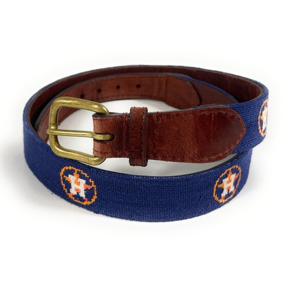 Smathers Branson Mens Hand Stitched Needlepoint Belt Houston Astros MLB Size 34 - Picture 1 of 10